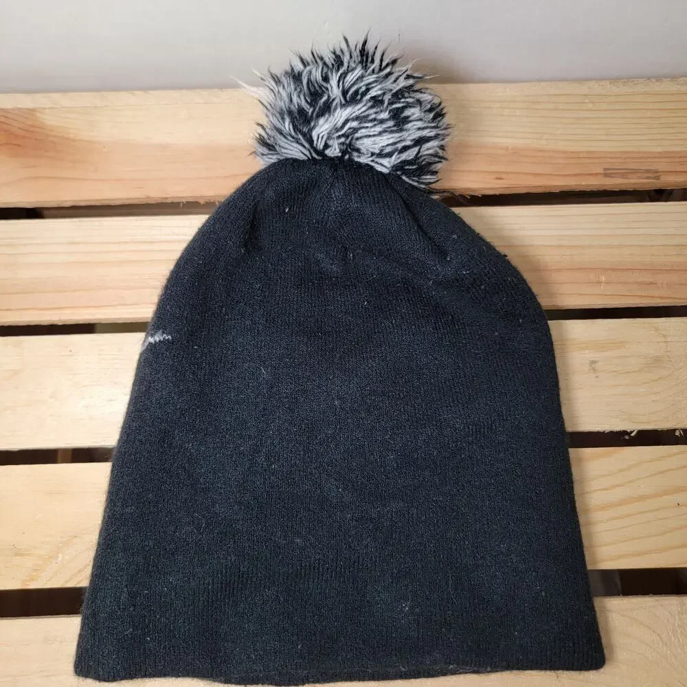 Nike Youth Black & White Knit Beanie w/ Pom